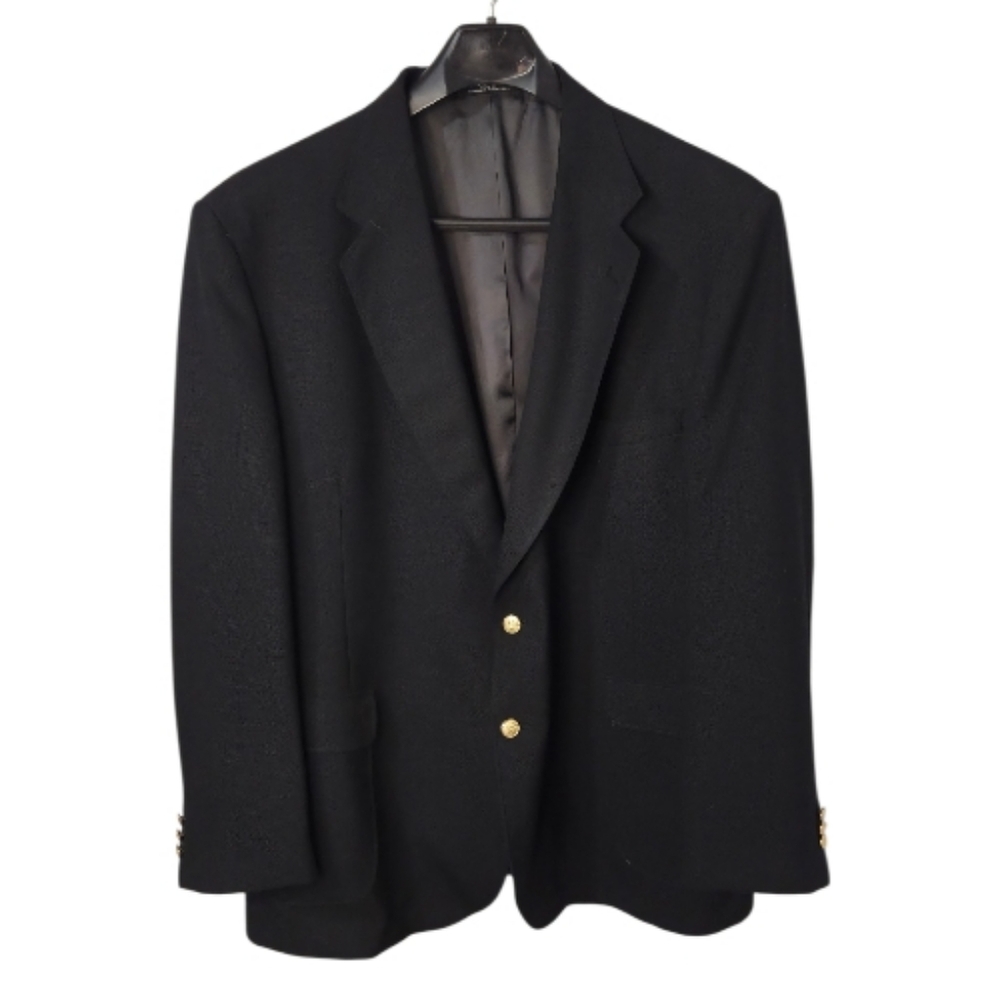 Stafford Black Blazer Classic 2 Button Sport Coat Business Formal Wool Blend 54L